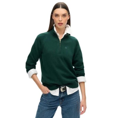 блуза,дамски,пуловери,дамски,плетени,дрехи,superdry,classic,half,zip,sweater,dark,pine,green,(green)