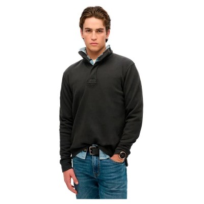 блуза,мъжки,пуловери,superdry,cotton,classic,pique,henley,sweatshirt,washed,black