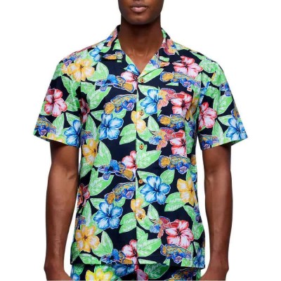 риза,с,къс,ръкав,мъжки,ризи,sundek,floreale,all,over,short,sleeve,shirt,black