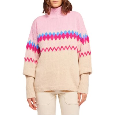 блуза,дамски,пуловери,дамски,плетени,дрехи,sundek,norwegian,style,high,neck,sweater,pink