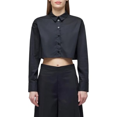 риза,с,дълъг,ръкав,дамски,блузи,дамски,ризи,sundek,popeline,long,sleeve,shirt,black