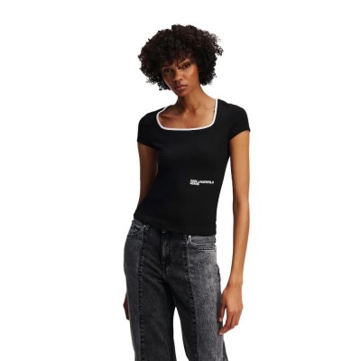 тениска,дамски,тениски,karl,lagerfeld,milano,piping,short,sleeve,t,shirt,black