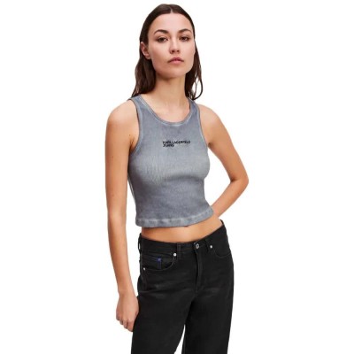 тениска,дамски,тениски,karl,lagerfeld,washed,ribbed,sleeveless,t,shirt,monument,(grey)