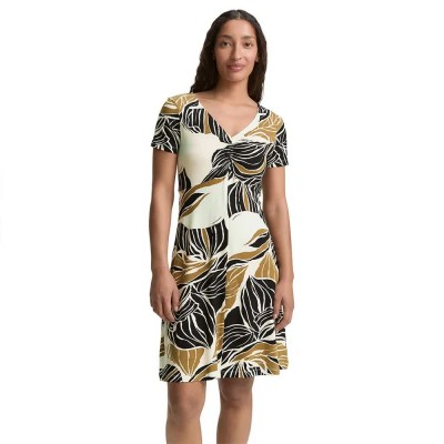 къси,панталони,дамски,поли,и,рокли,tom,tailor,easy,jersey,short,sleeve,short,dress,neutral,cut,leaves,design,(white)