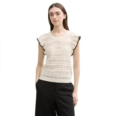 блуза,дамски,пуловери,дамски,плетени,дрехи,tom,tailor,knit,volants,sweater,beige