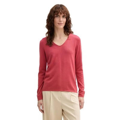 блуза,дамски,пуловери,дамски,плетени,дрехи,tom,tailor,front,logo,coin,v,neck,sweater,berry,red,(red)