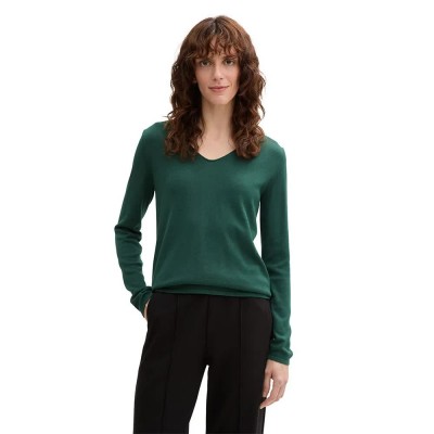 блуза,дамски,пуловери,дамски,плетени,дрехи,tom,tailor,front,logo,coin,v,neck,sweater,green,(explorer,green)