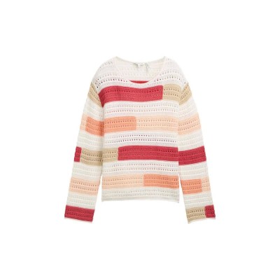 блуза,дамски,блузи,tom,tailor,knit,open,structure,sweatshirt,white,(fresh,berry,highlight,stripe)