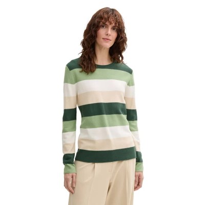 блуза,дамски,пуловери,дамски,плетени,дрехи,tom,tailor,knit,structured,striped,sweater,green,beige,block,stripe,(multicolor)