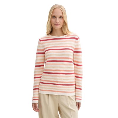 блуза,дамски,пуловери,дамски,плетени,дрехи,tom,tailor,ottoman,sweater,white,(peachy,knit,stripe,design)