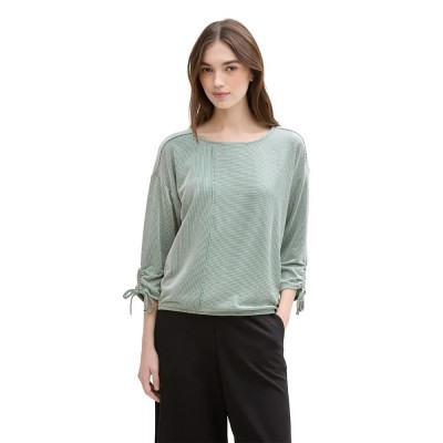 тениска,дамски,тениски,tom,tailor,structured,stripe,3,4,sleeve,t,shirt,green,white,small,stripe,(green)