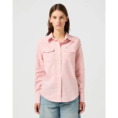риза,с,дълъг,ръкав,дамски,блузи,дамски,ризи,wrangler,western,slim,fit,long,sleeve,shirt,pink