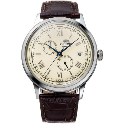 часовник,часовници,orient,watches,classic,bambino,v8,41,mm,watch,chocolate,brown,beige,mineral,(silver)
