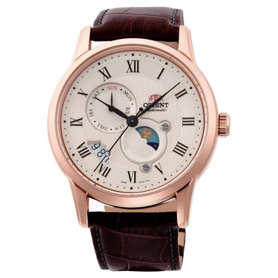 часовник,часовници,orient,watches,classic,sun,&,moon,43,mm,watch,chocolate,brown,champagne,sapphire,(golden)