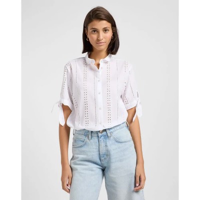 риза,с,къс,ръкав,дамски,блузи,дамски,ризи,lee,camp,tie,button,up,short,sleeve,shirt,bright,white,(white)