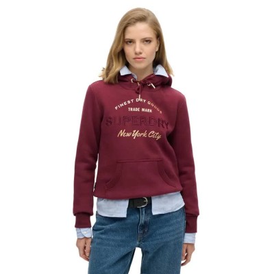 суичър,дамски,блузи,superdry,luxe,metallic,logo,hoodie,red,(burgundy)