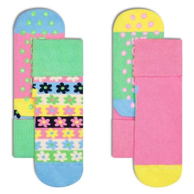 чорапи,детски,чорапи,happy,socks,flower,stripe,anti,slip,socks,2,pairs,multicolor,(light,green)