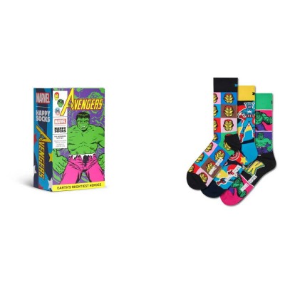 чорапи,мъжки,чорапи,happy,socks,marvel,avengers,gift,set,crew,socks,3,pairs,multicolor,(green)