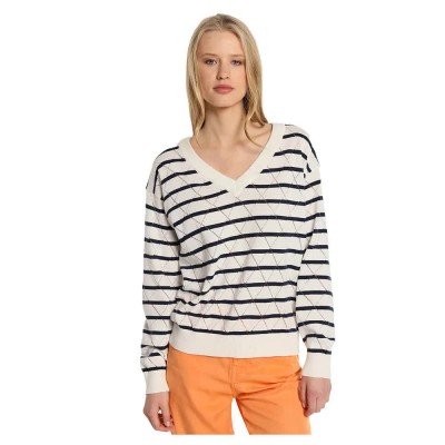 блуза,дамски,пуловери,дамски,плетени,дрехи,lois,jeans,10976,v,neck,sweater,white,(blue)