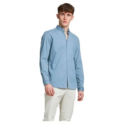 риза,с,дълъг,ръкав,мъжки,ризи,jack,&,jones,logo,stretch,denim,long,sleeve,shirt,blue