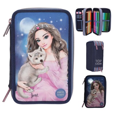 канцеларски,принадлежности,topmodel,led,wolf,(0413150),triple,pocket,pencil,case,blue,(multicolor)