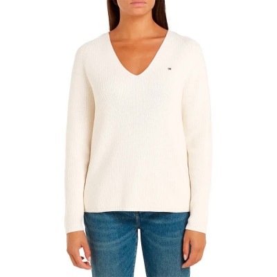 блуза,дамски,пуловери,дамски,плетени,дрехи,tommy,hilfiger,co,stitch,v,neck,sweater,white
