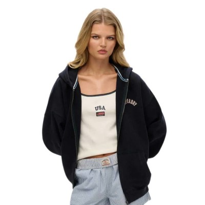 блуза,дамски,блузи,superdry,athletic,ess,oversized,full,zip,sweatshirt,black,(eclipse,navy)