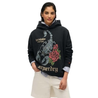 суичър,дамски,блузи,superdry,neo,trad,tattoo,relaxed,fit,hoodie,jet,black,(black)