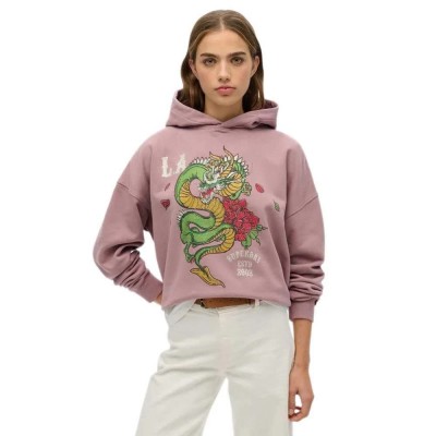 суичър,дамски,блузи,superdry,neo,trad,tattoo,relaxed,fit,hoodie,grape,shake,purple,(pink)