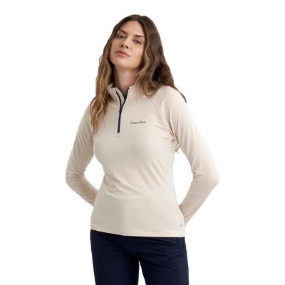 блуза,дамски,блузи,calvin,klein,golf,dakota,quarter,zip,top,sweatshirt,tapioca,(beige)