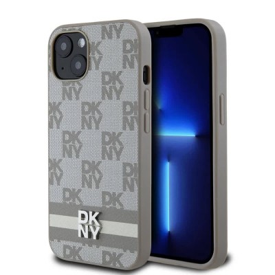 други,аксесоари,dkny,pu,leather,checkered,pattern,and,stripe,iphone,13,phone,case,beige,(beige)