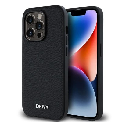 други,аксесоари,dkny,pu,leather,metal,logo,magsafe,iphone,14,pro,max,phone,case,black,(black,silver)