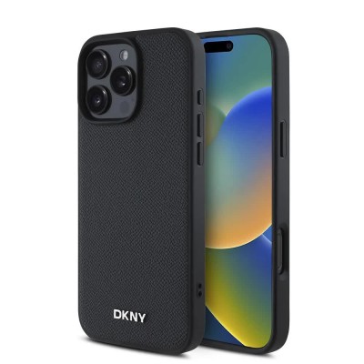 други,аксесоари,dkny,pu,leather,metal,logo,magsafe,iphone,16,pro,max,phone,case,black,(black,silver)