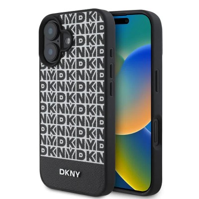 други,аксесоари,dkny,pu,leather,repeat,pattern,bottom,stripe,magsafe,iphone,16,plus,phone,case,black,(black)