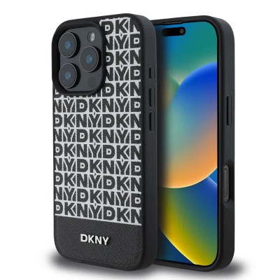 други,аксесоари,dkny,pu,leather,repeat,pattern,bottom,stripe,magsafe,iphone,16,pro,max,phone,case,black,(black)