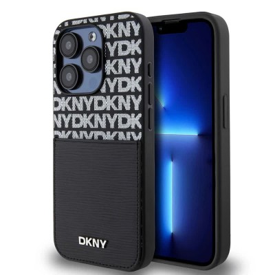 други,аксесоари,dkny,pu,leather,repeat,pattern,card,pocket,iphone,15,pro,phone,case,black,(black)