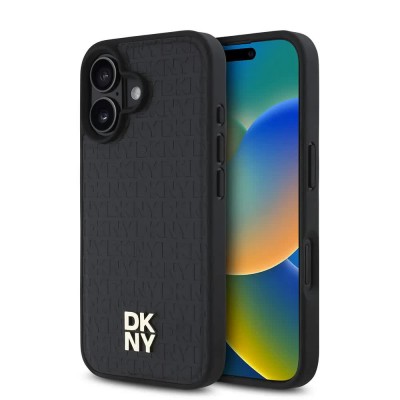други,аксесоари,dkny,pu,leather,repeat,pattern,stack,logo,magsafe,iphone,16,plus,phone,case,black,(black)