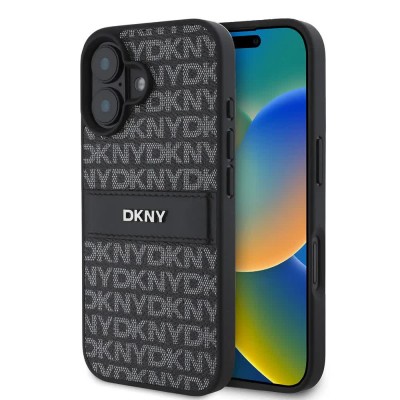 други,аксесоари,dkny,pu,leather,repeat,pattern,tonal,stripe,iphone,16,plus,phone,case,black,(black)