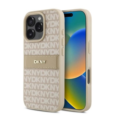 други,аксесоари,dkny,pu,leather,repeat,pattern,tonal,stripe,iphone,16,pro,max,phone,case,beige,silver,(pink)