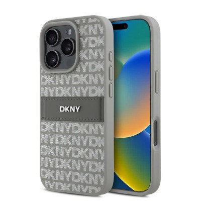 други,аксесоари,dkny,pu,leather,repeat,pattern,tonal,stripe,iphone,16,pro,max,phone,case,beige,(beige)