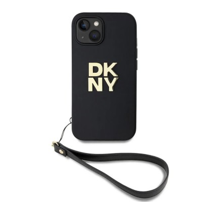 други,аксесоари,dkny,pu,leather,stack,logo,wrist,strap,iphone,13,phone,case,black,(black)