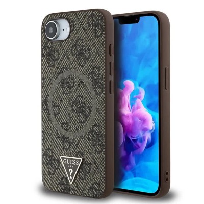 други,аксесоари,guess,pu,4g,strass,triangle,metal,logo,iphone,16e,phone,case,brown,(brown)