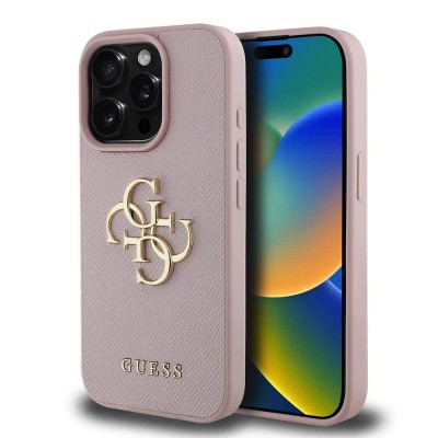 други,аксесоари,guess,pu,grained,4g,metal,logo,iphone,15,pro,phone,case,pink,(pink)