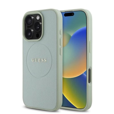 други,аксесоари,guess,pu,grained,classic,logo,magsafe,iphone,16,pro,phone,case,green,(green)