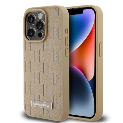 други,аксесоари,karl,lagerfeld,pu,leather,monogram,metal,logo,magsafe,iphone,14,pro,max,phone,case,beige,(beige)