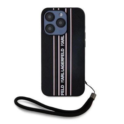 други,аксесоари,karl,lagerfeld,pu,saffiano,athleisure,stripe,and,strap,iphone,15,pro,max,phone,case,black,(pink)