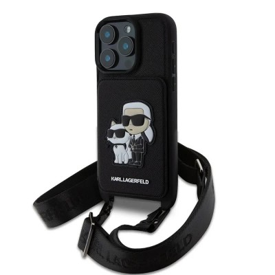 други,аксесоари,karl,lagerfeld,saffiano,crossbody,strap,karl,and,choupette,iphone,16,pro,max,phone,case,black,(black)