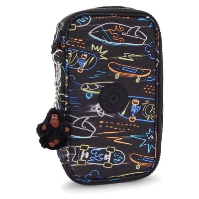 канцеларски,принадлежности,kipling,50,pens,pencil,case,neon,skate,(black)