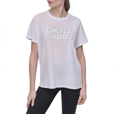 тениска,дамски,тениски,dkny,sport,outline,rhinestone,logo,short,sleeve,t,shirt,white