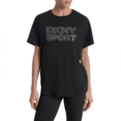 тениска,дамски,тениски,dkny,sport,outline,rhinestone,logo,short,sleeve,t,shirt,black,silver,(black)